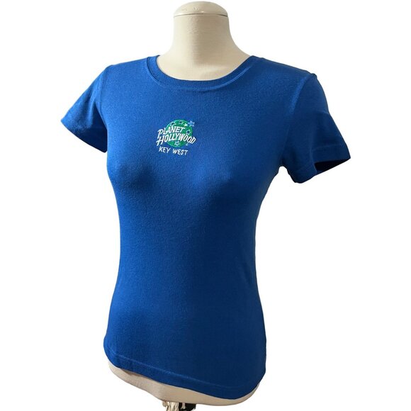 Planet Hollywood  Vintage 1991 Key West Baby Tee Sz Large Womens Royal Blue - Picture 5 of 7